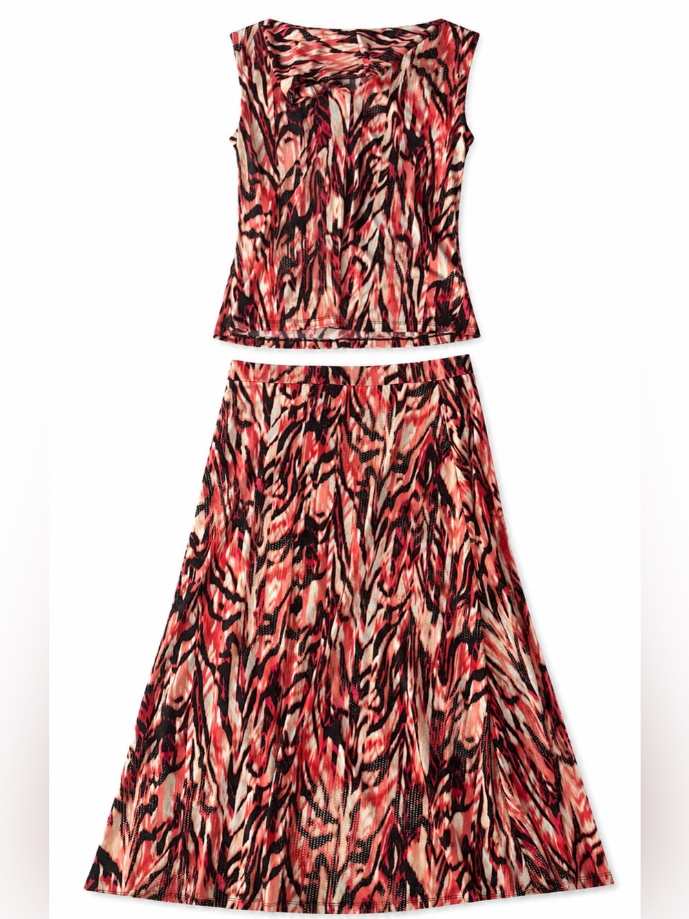 Kasper Pink, Black & Cream Abstract Print Two-Piece Dress Set